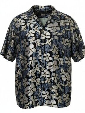 Odo Vintage Men's Metallic Embroidered Hawaiian Short Sleeve Button Down Size XL
